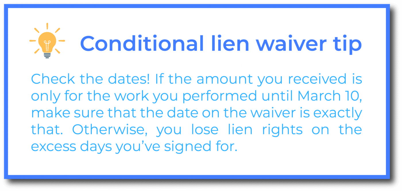Conditional lien waiver tip 