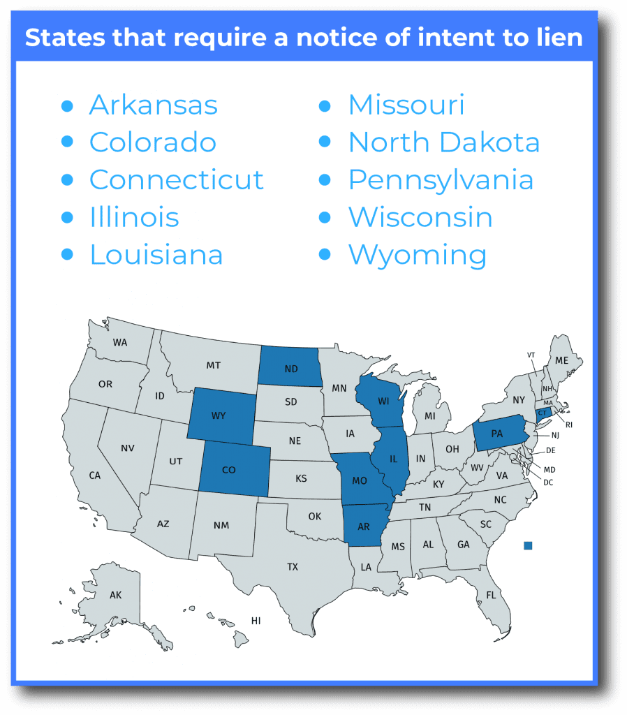 States that require a notice of intent to lien