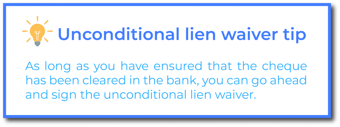 Unconditional lien waiver tip