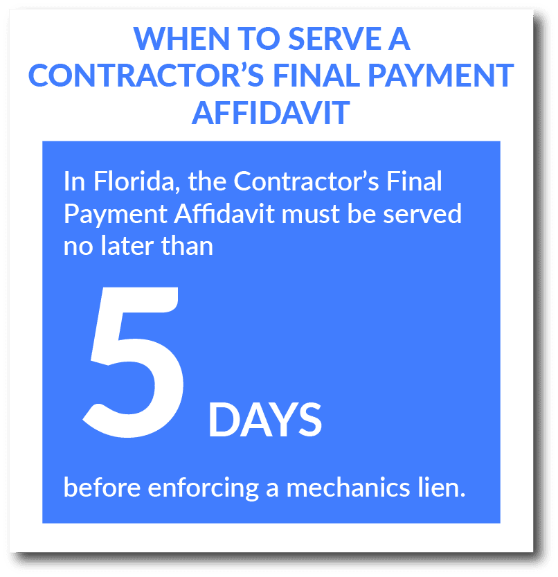 When to serve a contractor’s final payment affidavit