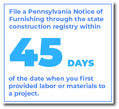 When do you file a Pennsylvania Notice of Furnishing