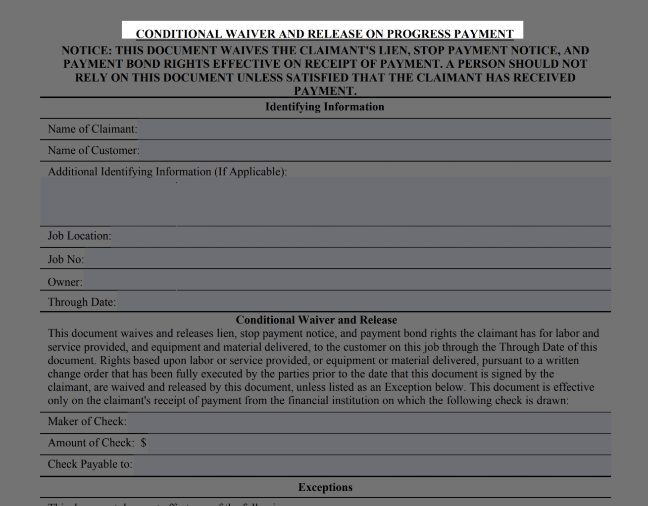 CA CONDITIONAL WAIVER AND RELEASE ON PROGRESS PAYMENT form preview