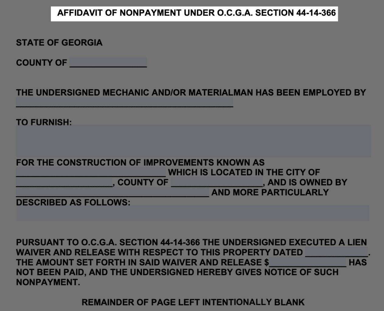 Georgia Affidavit of Nonpayment form preview