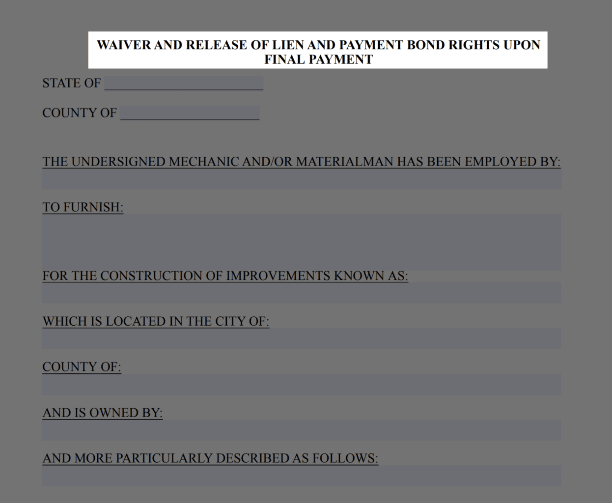 Georgia Waiver and Release of Lien and Payment Bond Rights Upon Final Payment Form preview