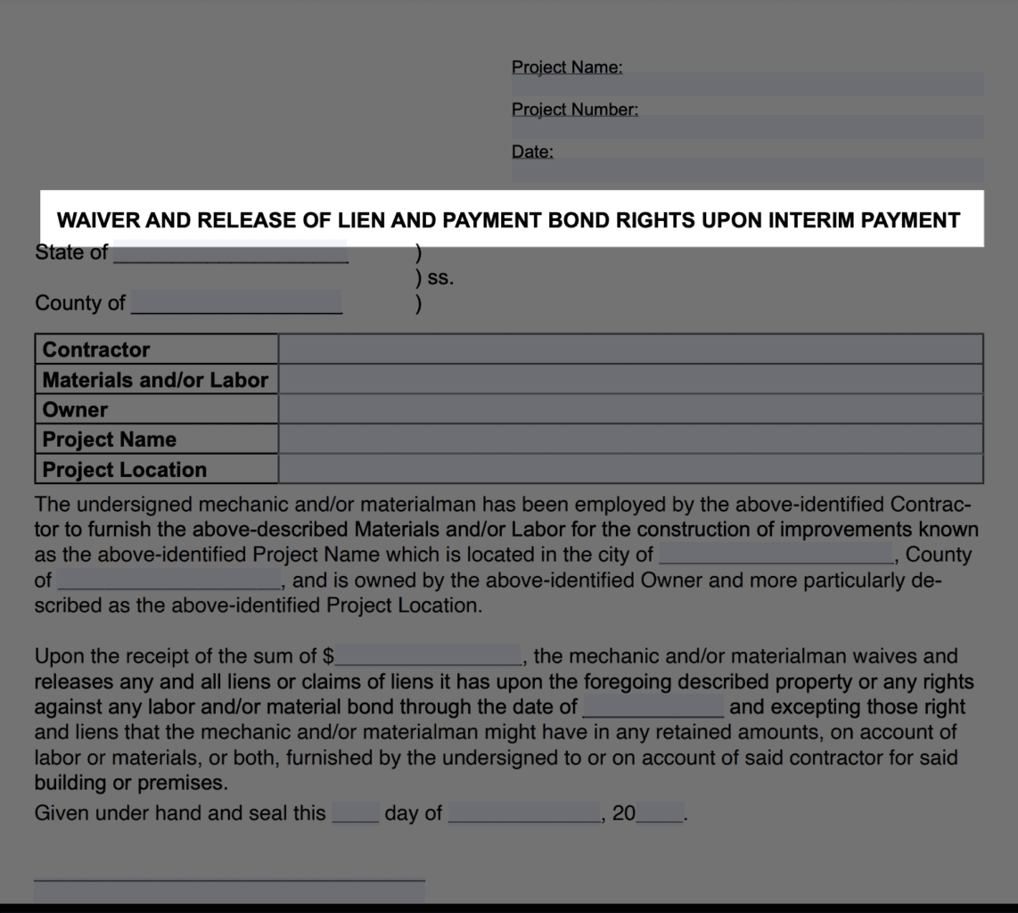 Georgia Waiver and Release of Lien and Payment Bond Rights Upon Interim Payment Form