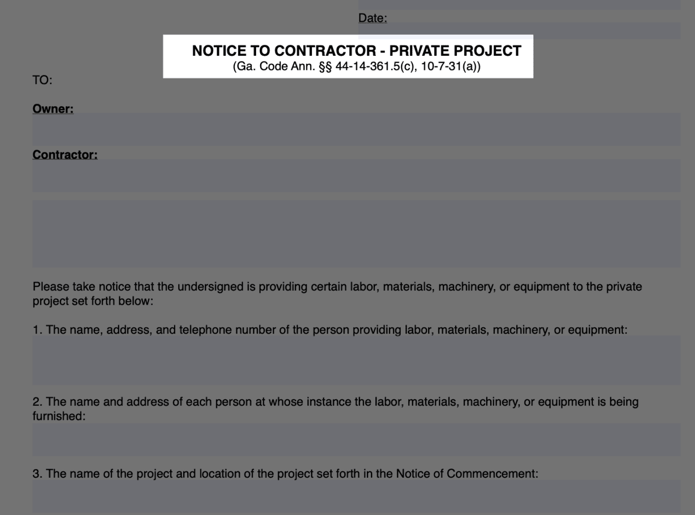 notice to contractor georgia private preview