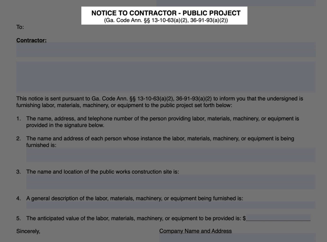 notice to contractor georgia public preview