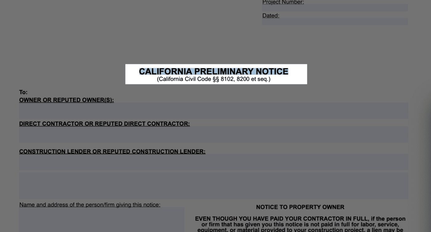 private preliminary notice CA preview